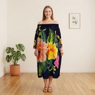 Rayon Dress Hand Painted Floral Design 2026